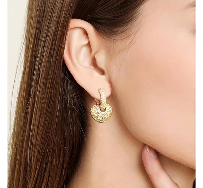 Розкішні золоті серцеві сережки з пряжкою