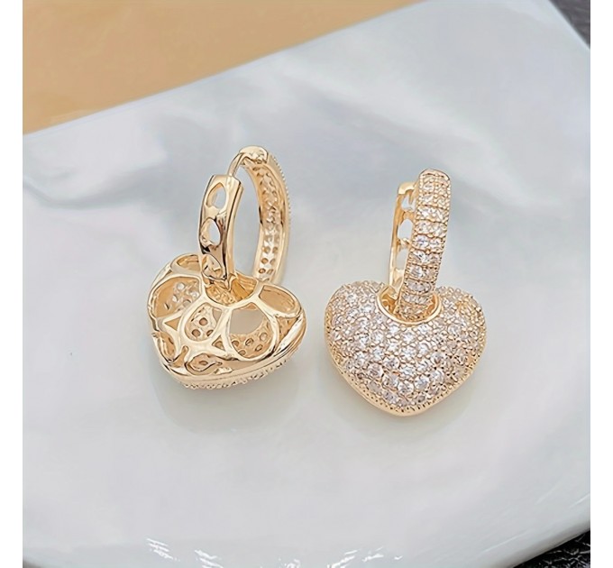 Розкішні золоті серцеві сережки з пряжкою