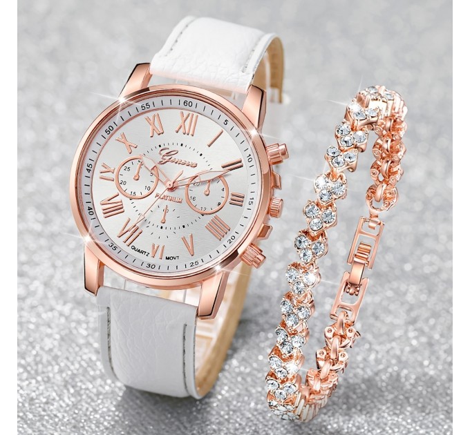 Жіночий модний білий кварцовий годинник (2 шт./набір)