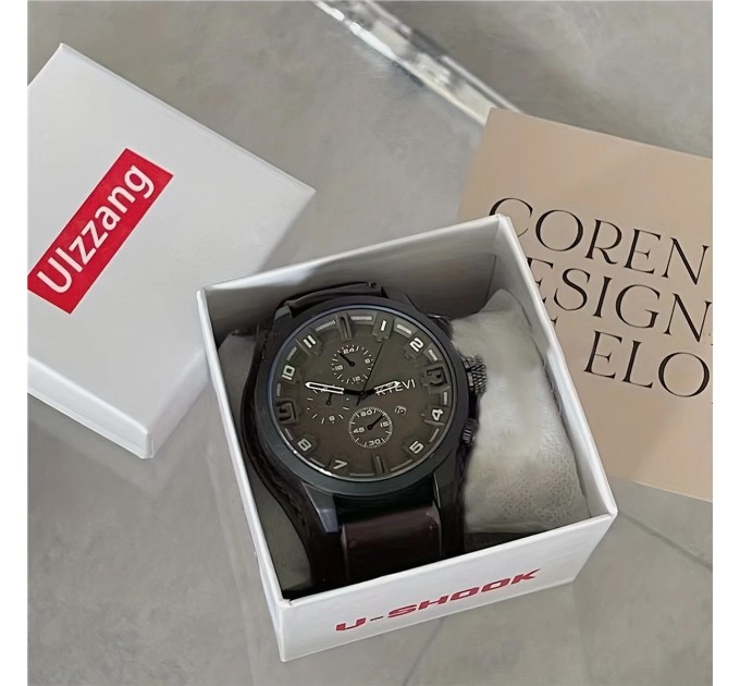 Чоловічі годинник зі штучної шкіри та сплаву