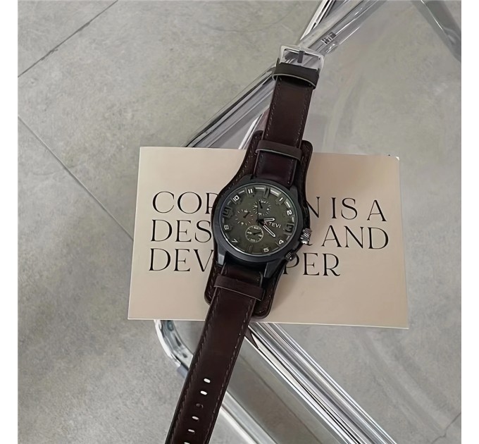 Чоловічі годинник зі штучної шкіри та сплаву