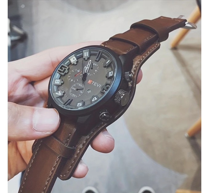 Чоловічі годинник зі штучної шкіри та сплаву