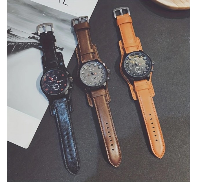 Чоловічі годинник зі штучної шкіри та сплаву