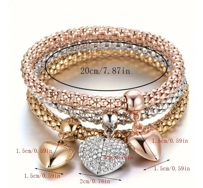 Набір з 3 браслетів: Золотий/Сріблястий/Рожевий