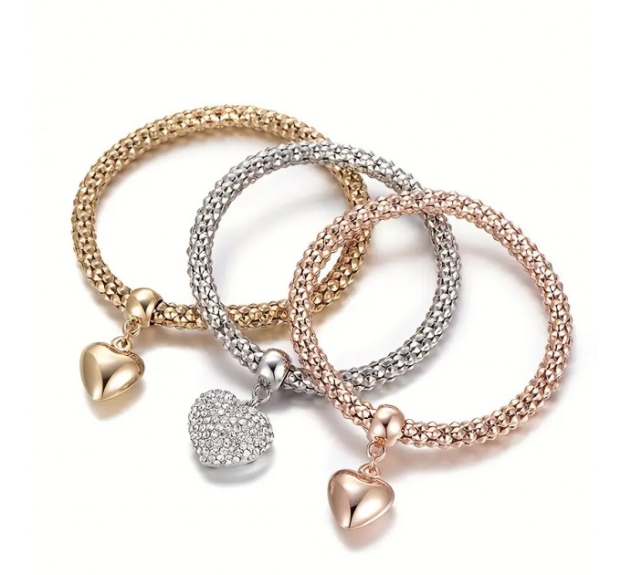Набір з 3 браслетів: Золотий/Сріблястий/Рожевий