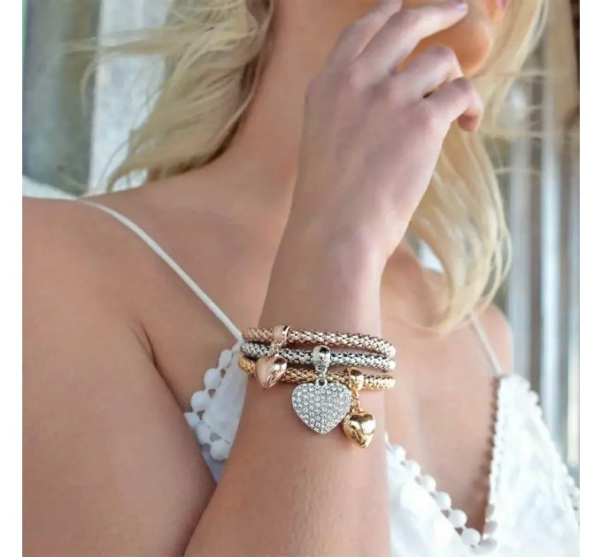 Набір з 3 браслетів: Золотий/Сріблястий/Рожевий