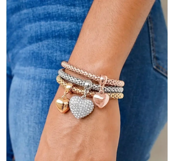 Набір з 3 браслетів: Золотий/Сріблястий/Рожевий