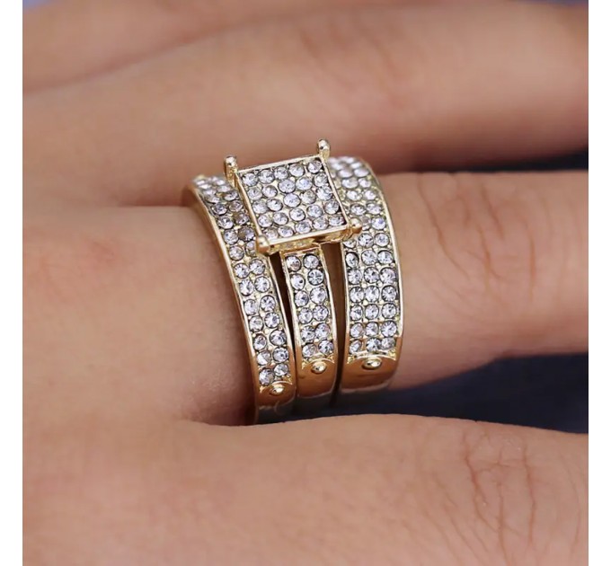 Набір з 3-х модних розкішних золотих кілець