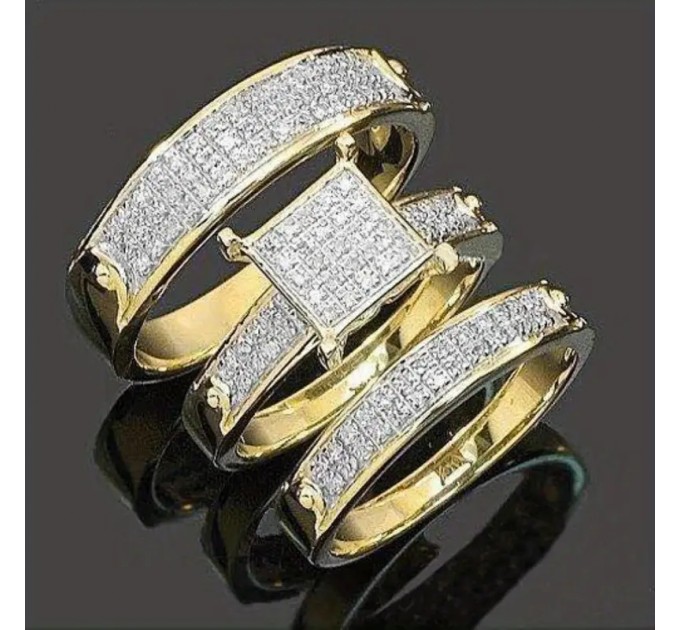 Набір з 3-х модних розкішних золотих кілець