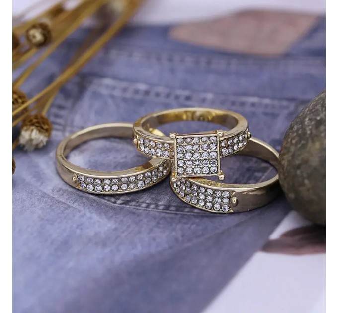 Набір з 3-х модних розкішних золотих кілець