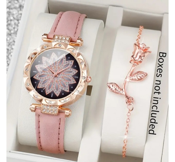 Модний жіночий годинник у формі пелюстки з набором браслетів