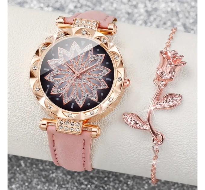 Модний жіночий годинник у формі пелюстки з набором браслетів