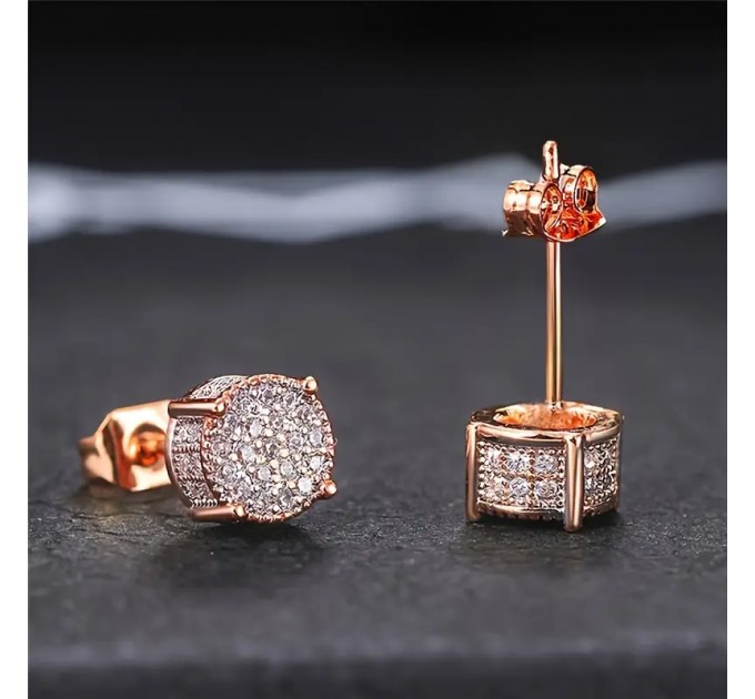 Пара класичних круглих сережок з синтетичними цирконіями