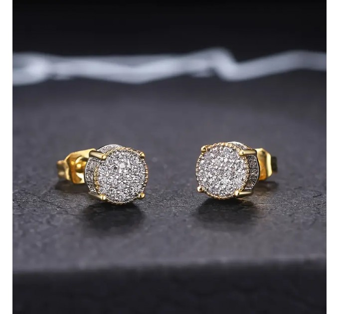 Пара класичних круглих сережок з синтетичними цирконіями