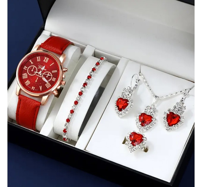 Набір модного жіночого годинника та 5 штук аксесуарів у вигляді сердець Sky Blue