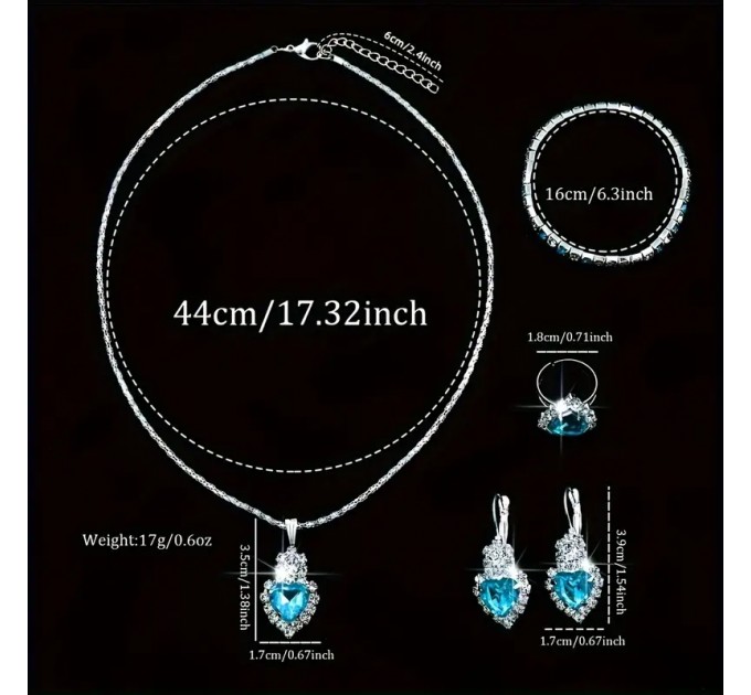 Набір модного жіночого годинника та 5 штук аксесуарів у вигляді сердець Sky Blue