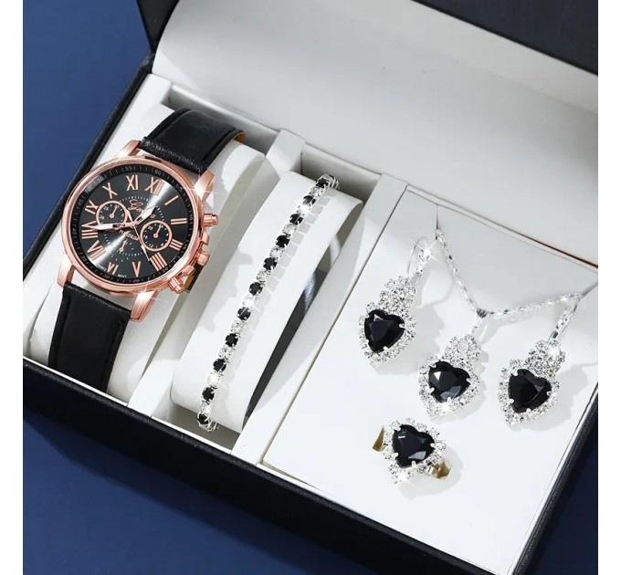 Набір модного жіночого годинника та 5 штук аксесуарів у вигляді сердець Sky Blue