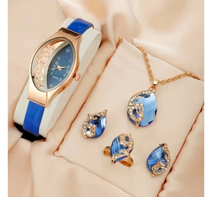 Елегантний набір з жіночого кварцового годинника та комплект ювелірних виробів