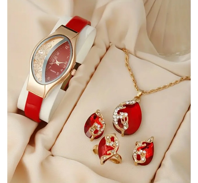 Елегантний набір з жіночого кварцового годинника та комплект ювелірних виробів